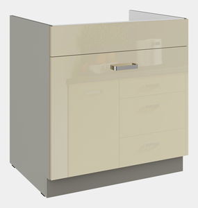 Dolná kuchynská skrinka pod drez Kelyn 80 ZL 1S BB (korpus: lesk krémový + front: sivá)