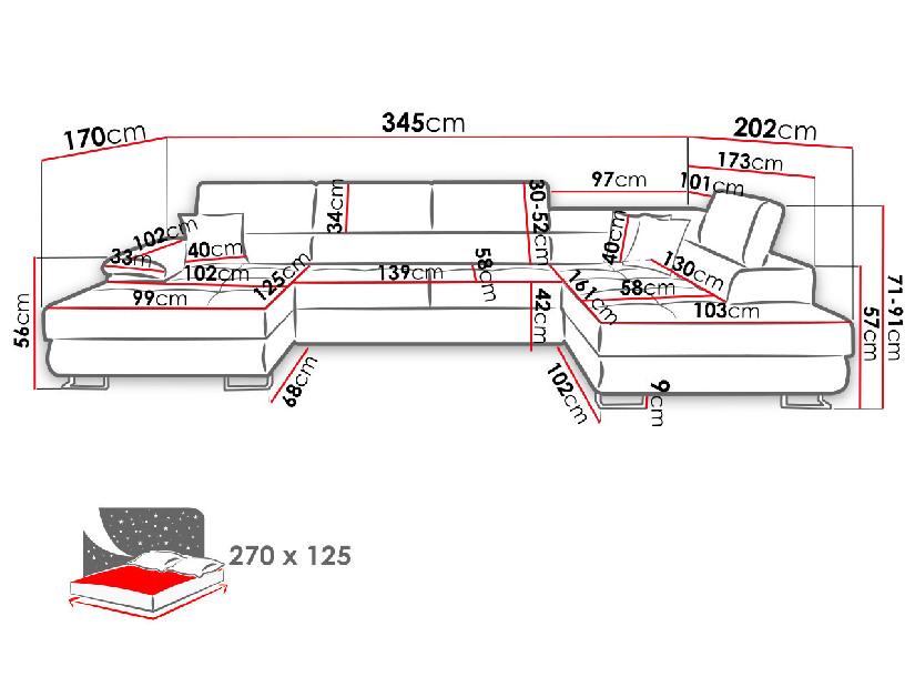 Colțar Gideon LED (D) (piele ecologică Soft 011 (Negru) + Lux 06)