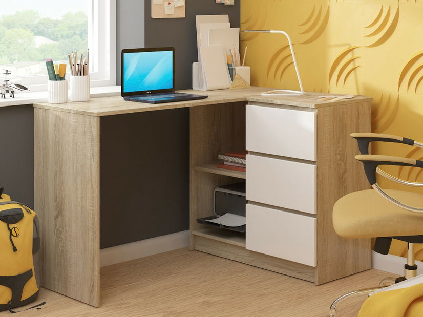 Sarok PC asztal Bodhi (szonoma tölgy + fehér) (J)