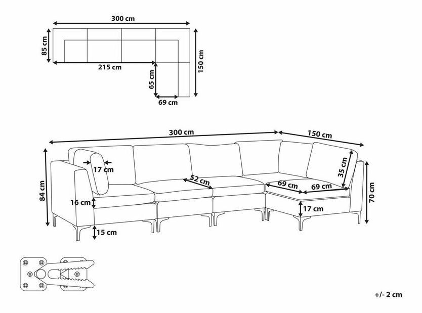 Rohová sedacia súprava Eldridge (parížska modrá) (L)