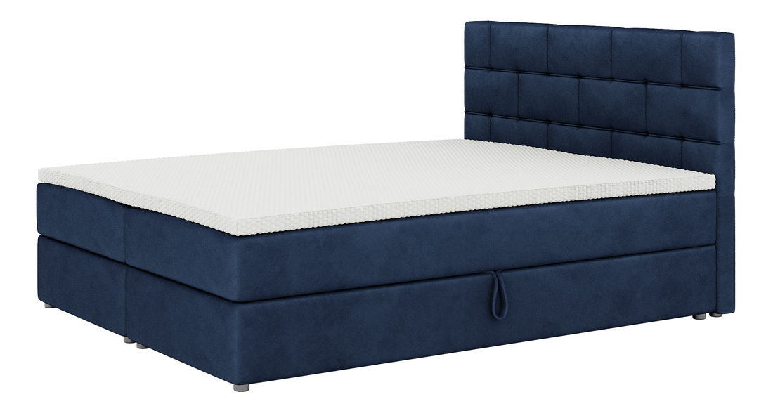 Manželská posteľ Boxspring 180x200 cm Waller Comfort (tmavomodrá) (s roštom a matracom)