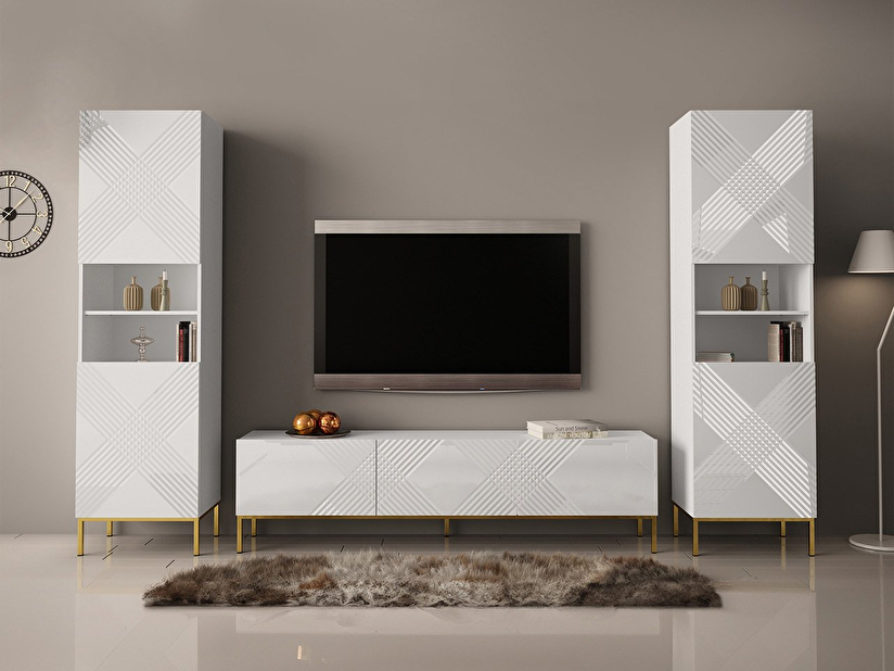 Mobilier living Madrealla II (Alb + lucios Alb + auriu) 