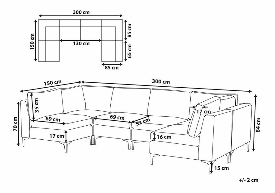 Colțar U EVENA (gri) (pentru 6 persoane)