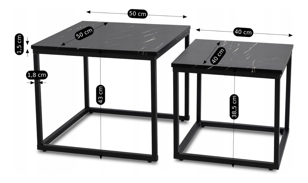 Dohányzóasztal szett (2 db.) Jospin (fekete márvány) 