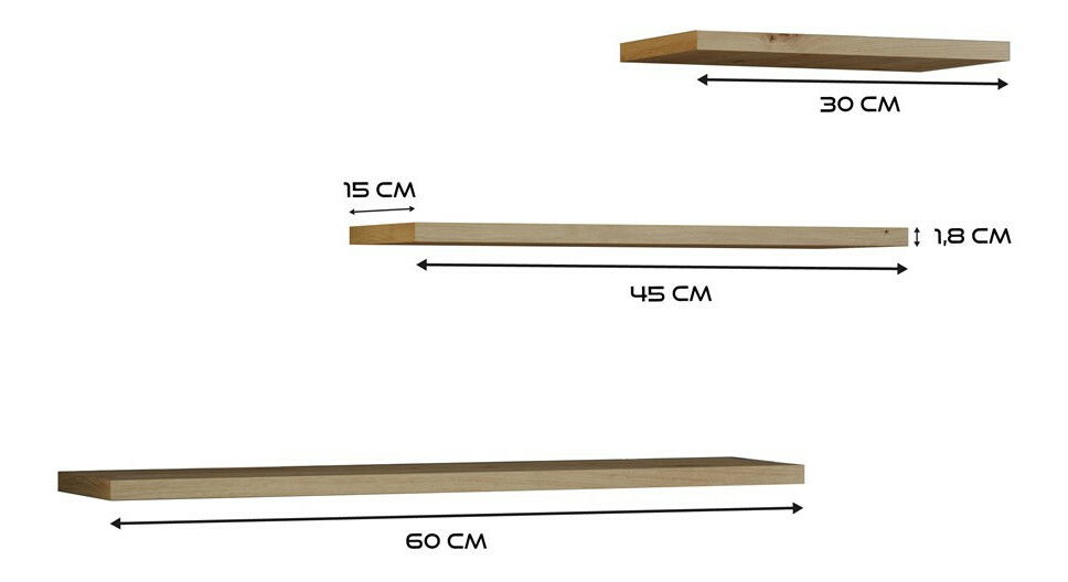 Fali polc szett (3 db.) Tachados 1 (artisan tölgy)