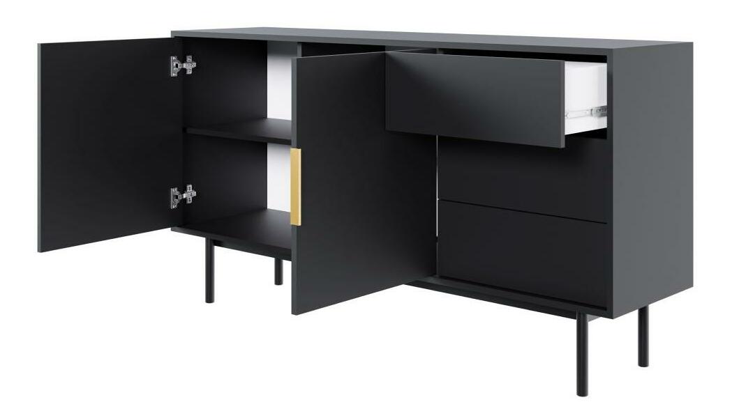 Komoda Vuvaso 2D3S (crna + zlatna) 