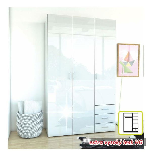 Šatníková skriňa Got 70427 3D (biela + vysoký lesk biely) *výpredaj