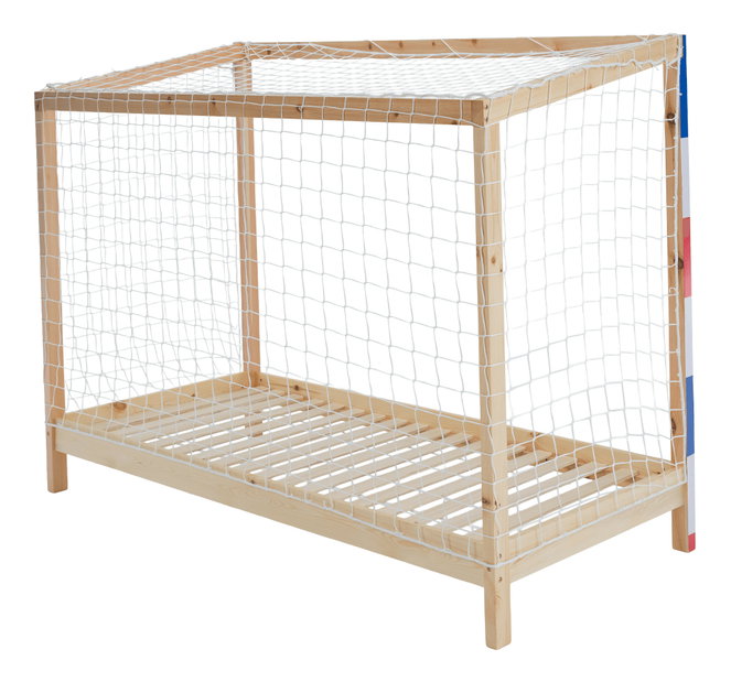 Pat pentru copii 90 cm Facilmente (natural + albastru + roșu) (cu somieră)
