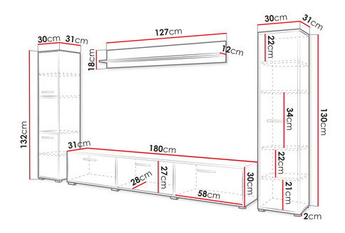 Mobilier living Ikinra XL (Stejar wotan + lucios Alb) 