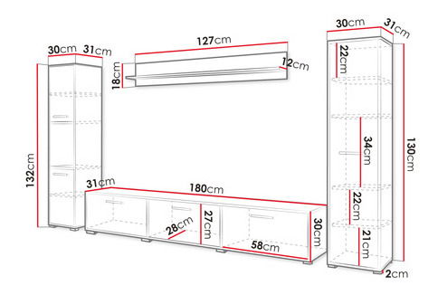 Mobilier living Ikinra XL (Alb + lucios Alb) 