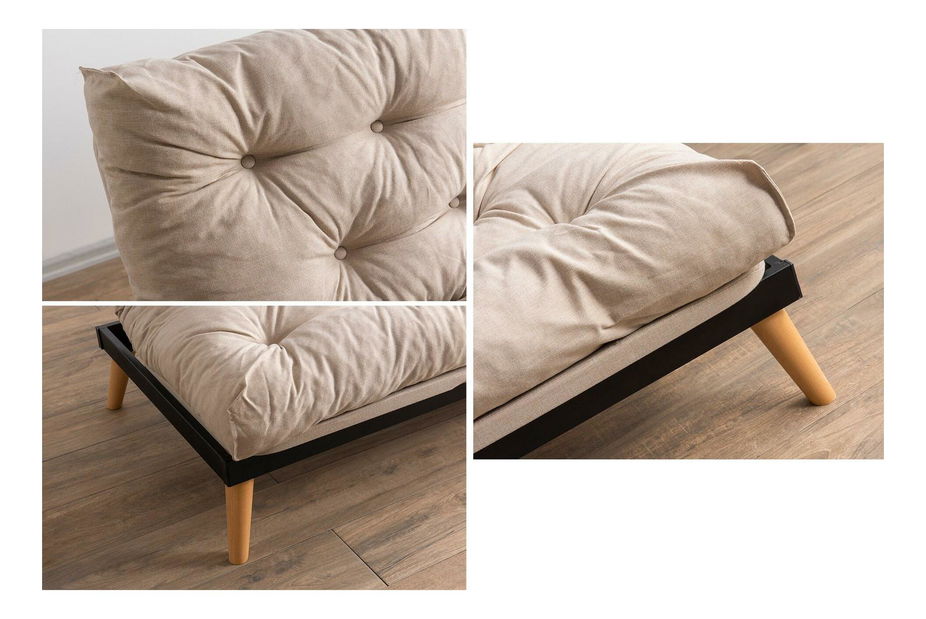 Rozkladacia pohovka Sakotta (krémová + drevo)