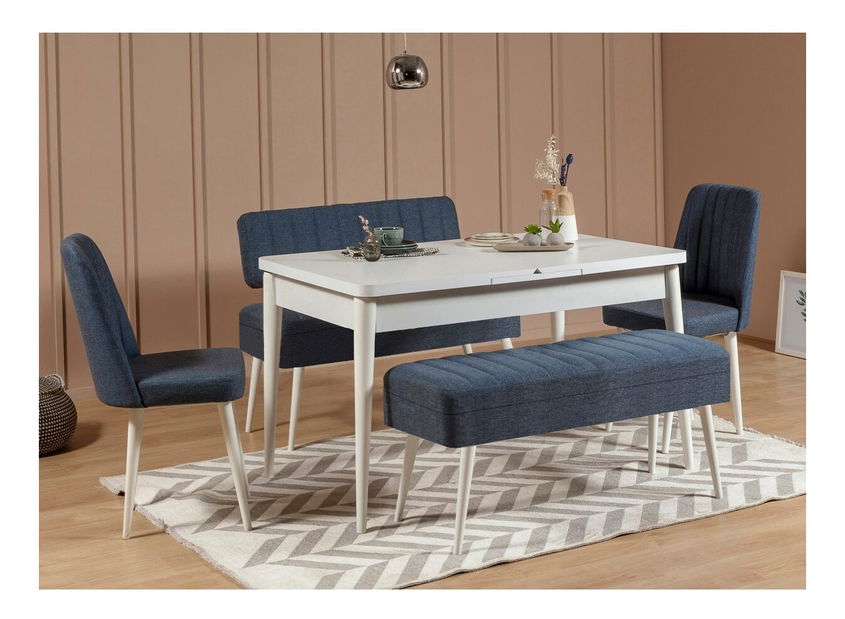 Set mobilier sufragerie Vlasta 2 (alb + bleumarin) albastru) (pentru 6 persoane)