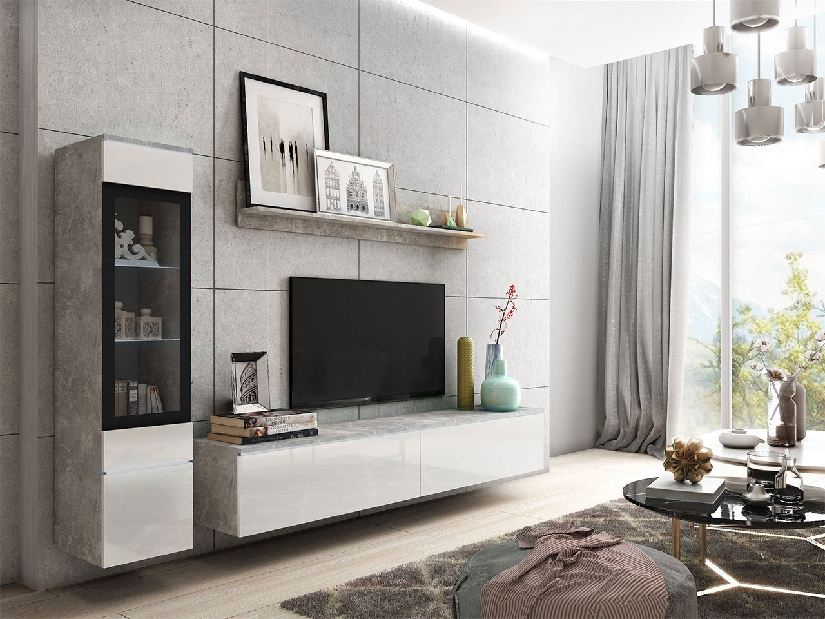 Mobilier living Selwyn I (beton + Alb lucios ) (fără iluminat)