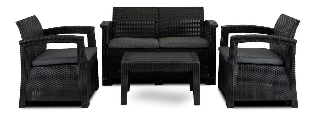 Záhradný set Consulto (čierna + tmavosivá) (pre 4 osoby)