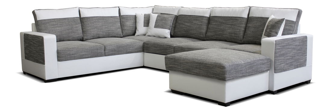 Rohová sedačka U Mega 2+A+2F+L (sivá + biela) (P)