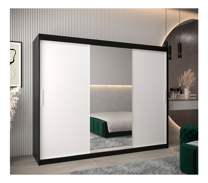 Šatníková skriňa 250 cm Toki 1 (Čierna matná + Biela matná)