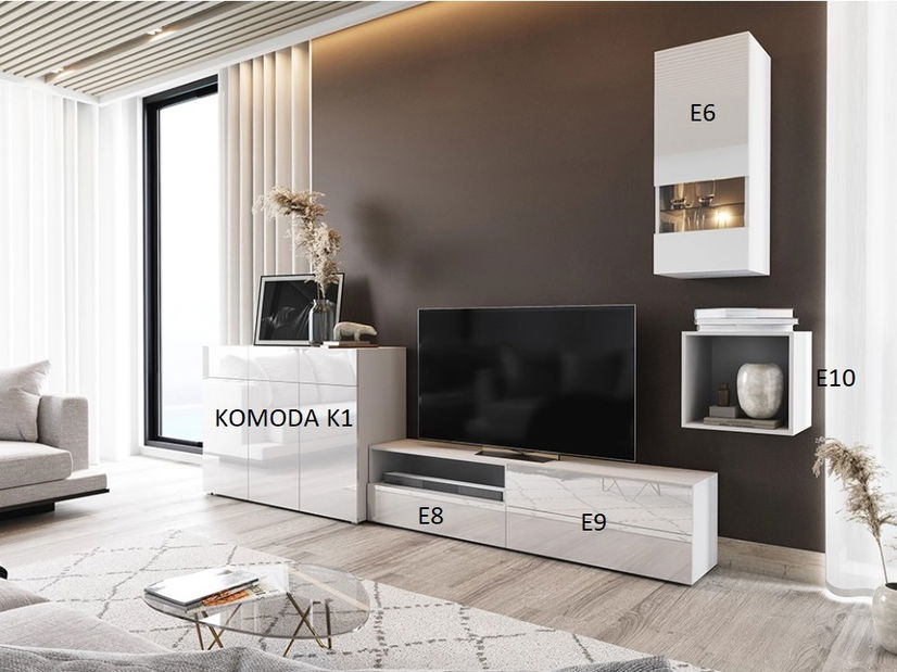 Mobilier living Berny 51 (alb + Alb lucios)