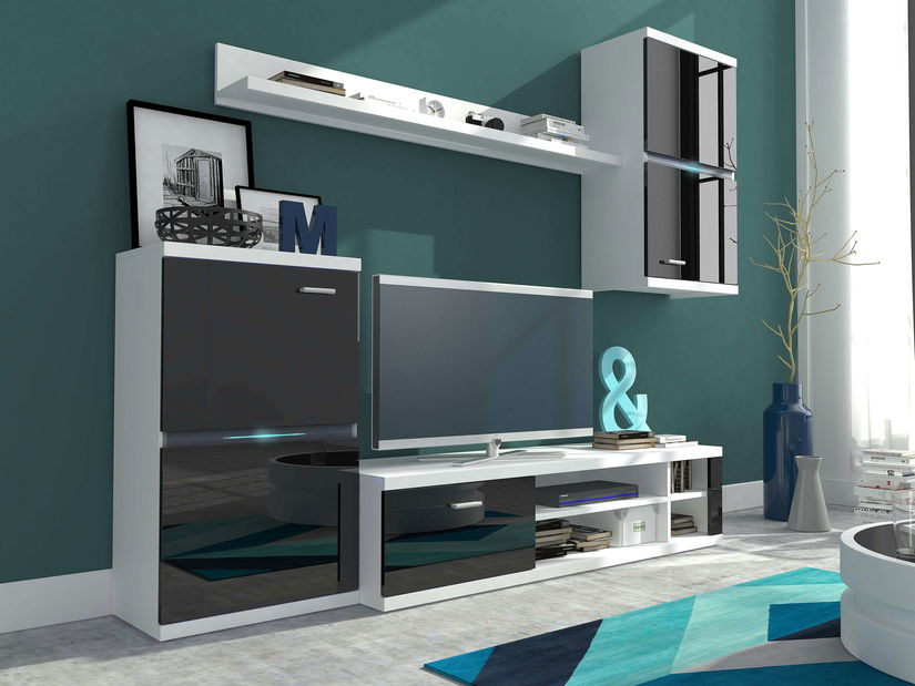 Mobilier camera de zi Ira (Alb + Negru lucios)