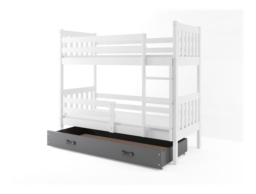Pat etajat 80 x 190 cm Carius B (Alb + grafit) (cu somiere, saltele și sp. depozitare)