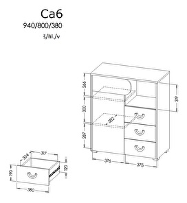 Comodă typ CA6 Caryl (deschis grafit + Alb lucios + Stejar nash)