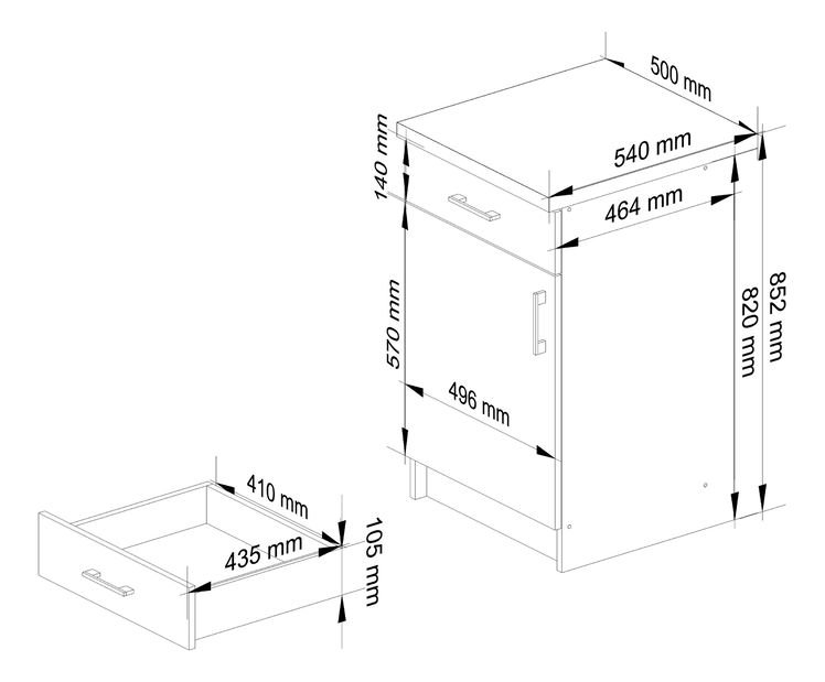 Dulap inferior de bucătărie Lula s50 sz1 (Alb mat + stejar sonoma)