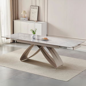 Rozkladací jedálenský stôl Lungo (sivý mramor + kašmír) (pre 6-8 osôb)