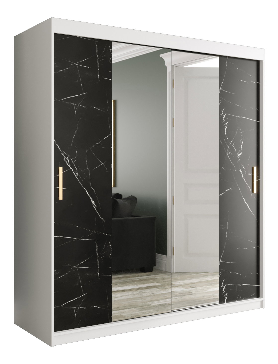Ruhásszekrény 180 cm Marbelo T1 (matt fehér + fekete márvány)