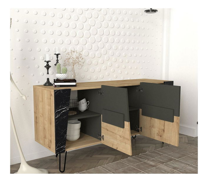 Konzolový stolík Mitovi (dub zafírový + čierna) 