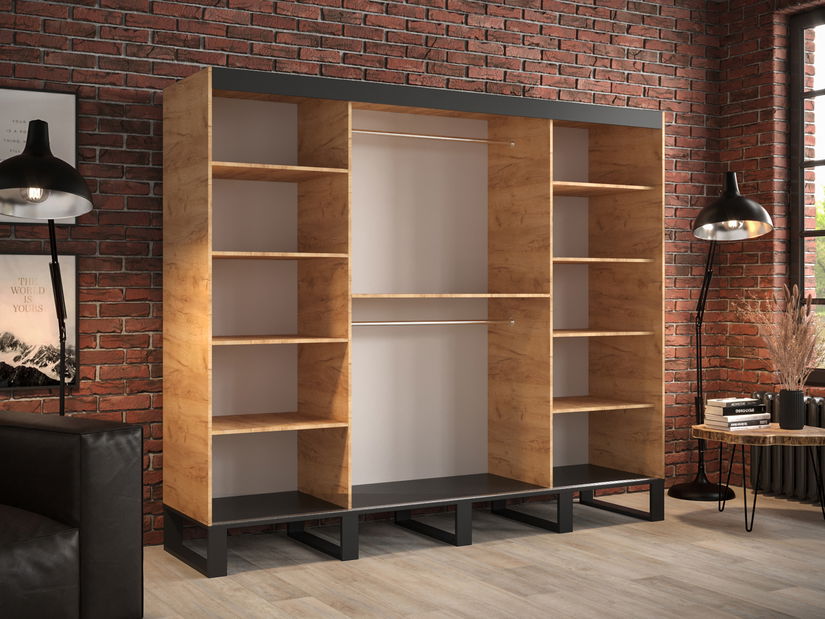 Šatníková skriňa 250 cm Lennox V4 (dub craft zlatý + čierna)