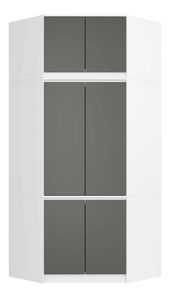 Rohová šatníková skriňa (s nadstavbou) Sindacati (biela + grafit)