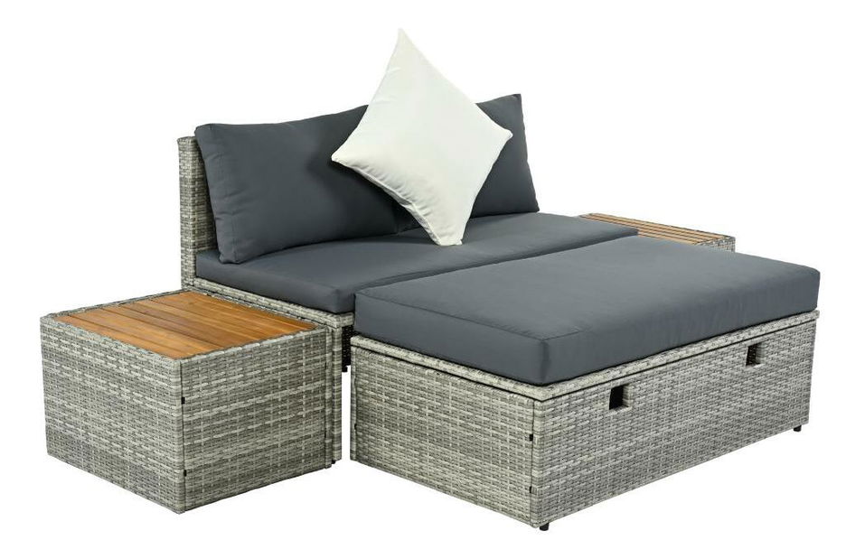 Kerti rattan szett Debora (szürke + natúr + krém)