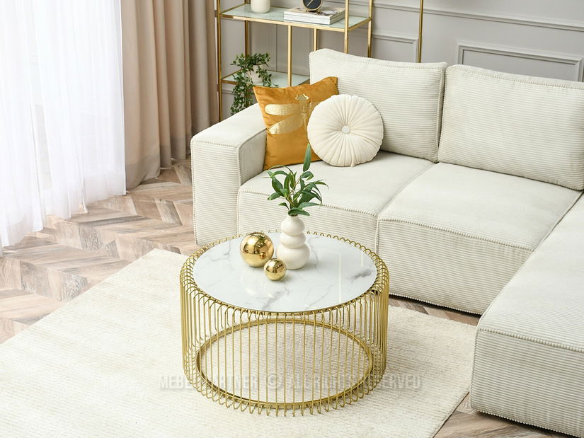 Măsuță de cafea Nils Xl (marmură albă + auriu)