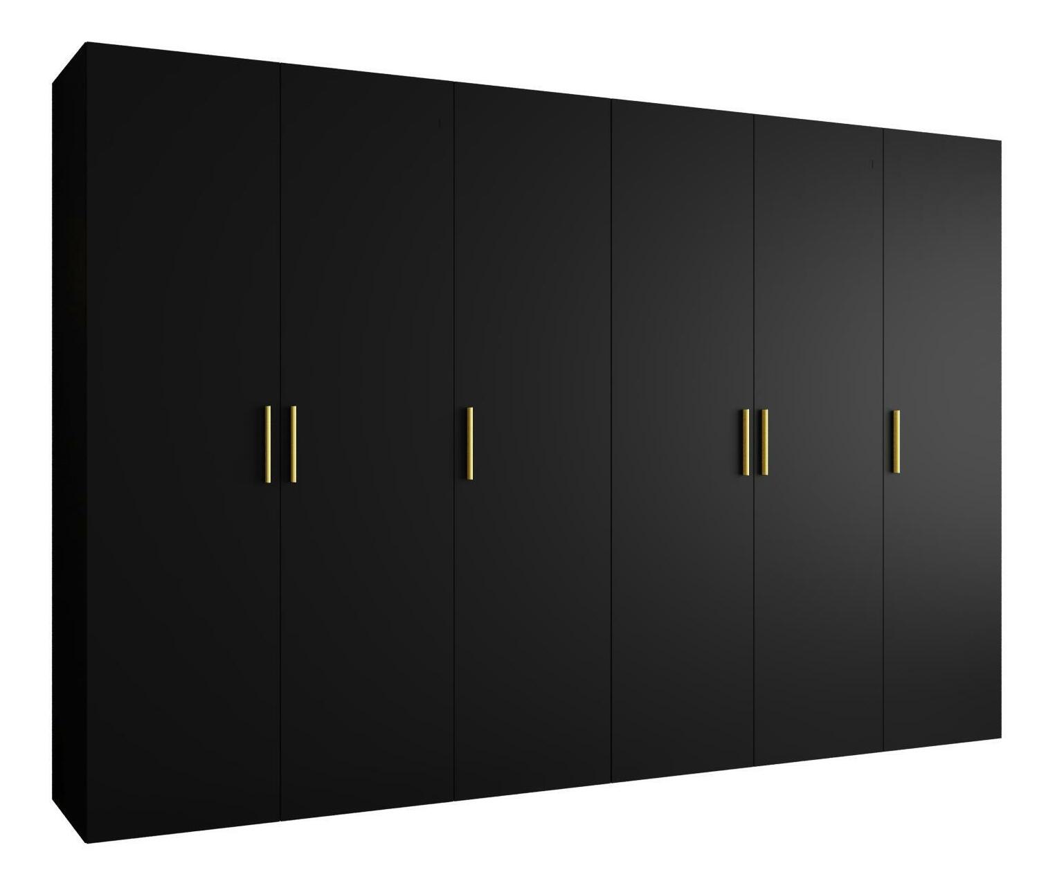 Šatníková skriňa 300 cm Borry 1 (čierna + zlatá)