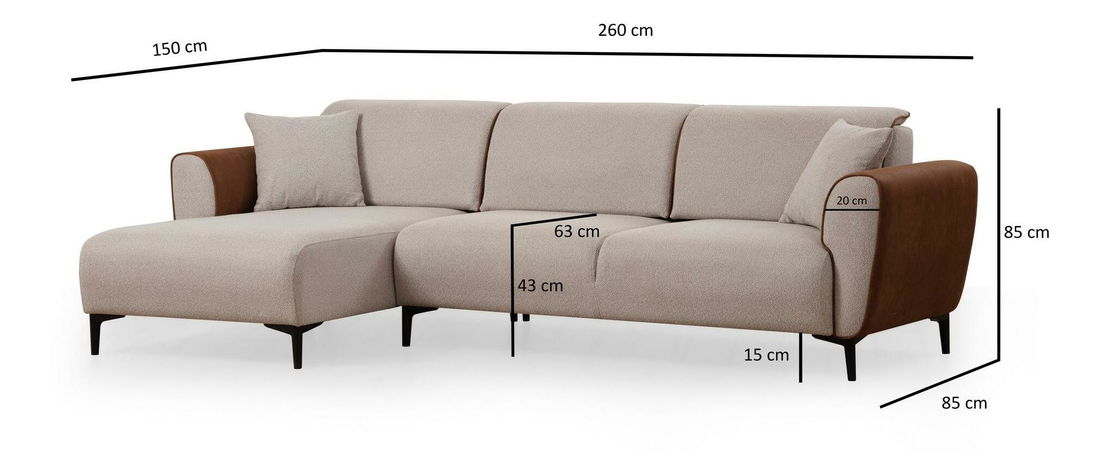 Sarokkanapé Aronaso (B) (bézs + fahéj)