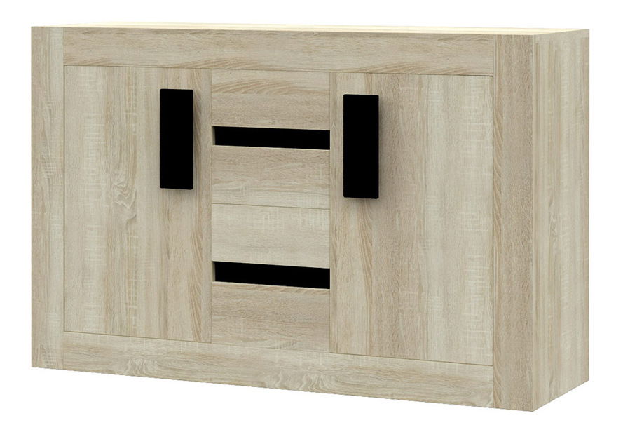 Comodă Mevole 4S2D (stejar sonoma + negru)