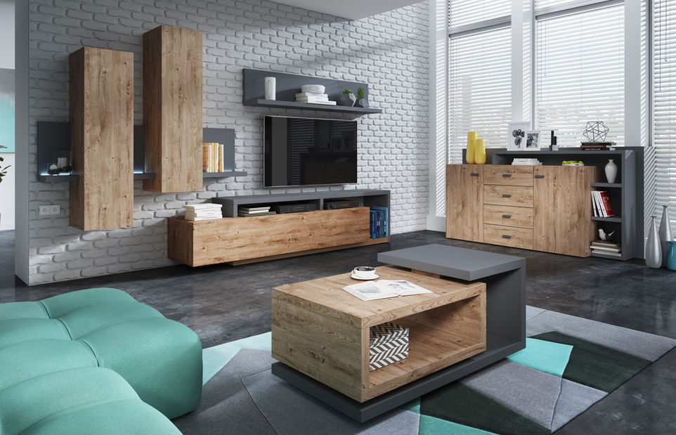 Masă de cafea Bilsby Typ 97 (Stejar ribbec + gri) *resigilate