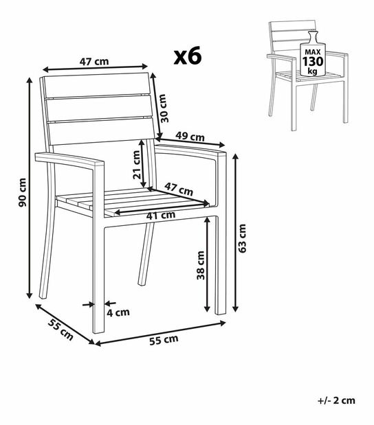 Set 6 ks záhradných stoličiek Combo (svetlé drevo)
