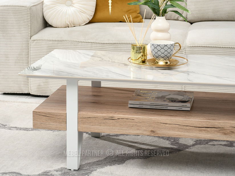 Konferenčný stolík Bohac (sivý mramor + biela)