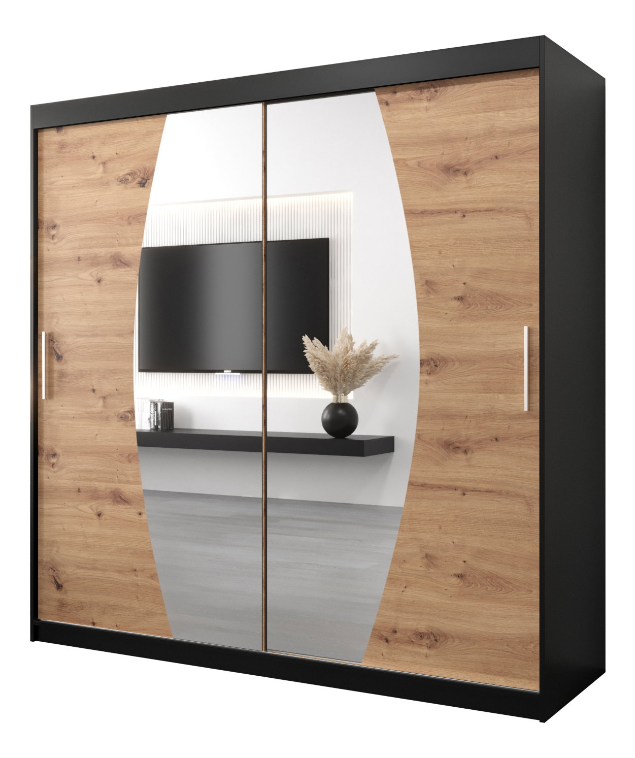 Ruhásszekrény 200 cm Eclipse (matt fekete + artisan tölgy)