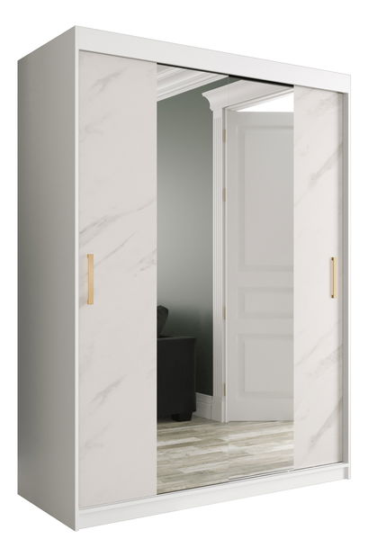 Šatníková skriňa 150 cm Marbelo T1 (matná biela + biely mramor)