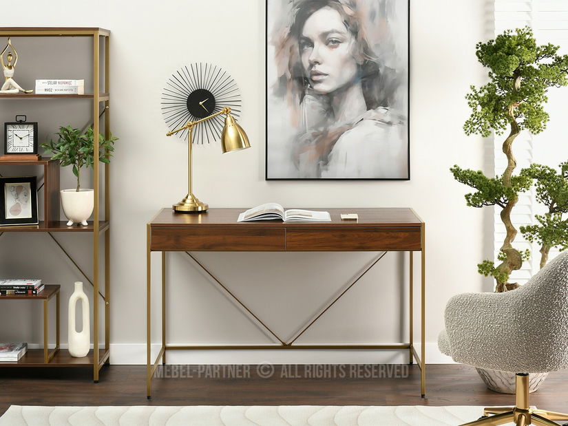 Masă PC Unica (nuc + auriu)