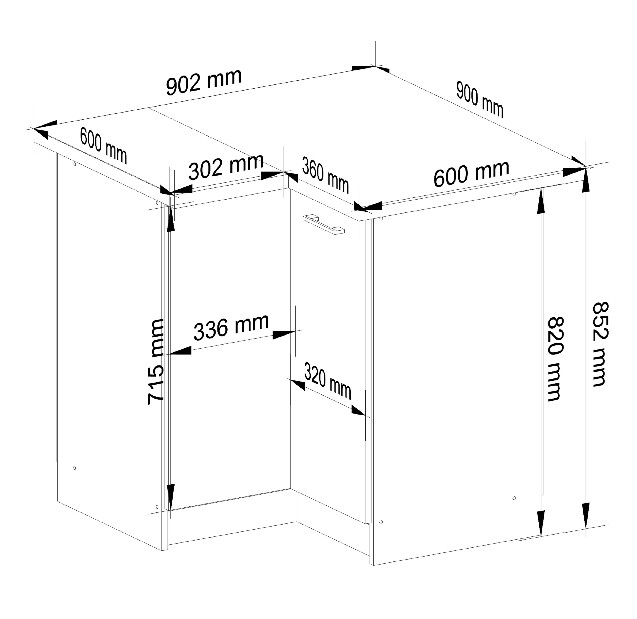 Rohová dolná kuchynská skrinka Ozara S90 90 (biela + metalický lesk)
