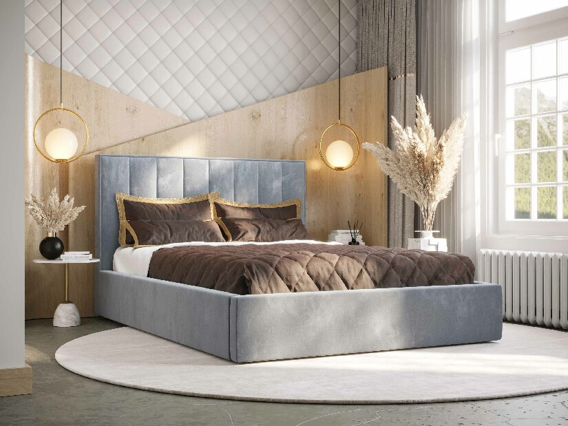 Bračni krevet 160 cm Ocie (svijetloplava) (s podnicom i prostorom za odlaganje)