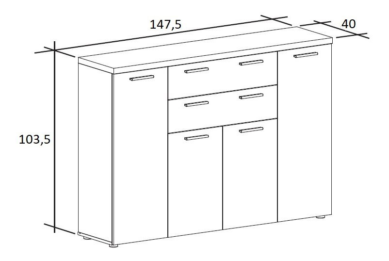 Comodă typ 864 Bovero XL (Stejar sonoma + Alb) 