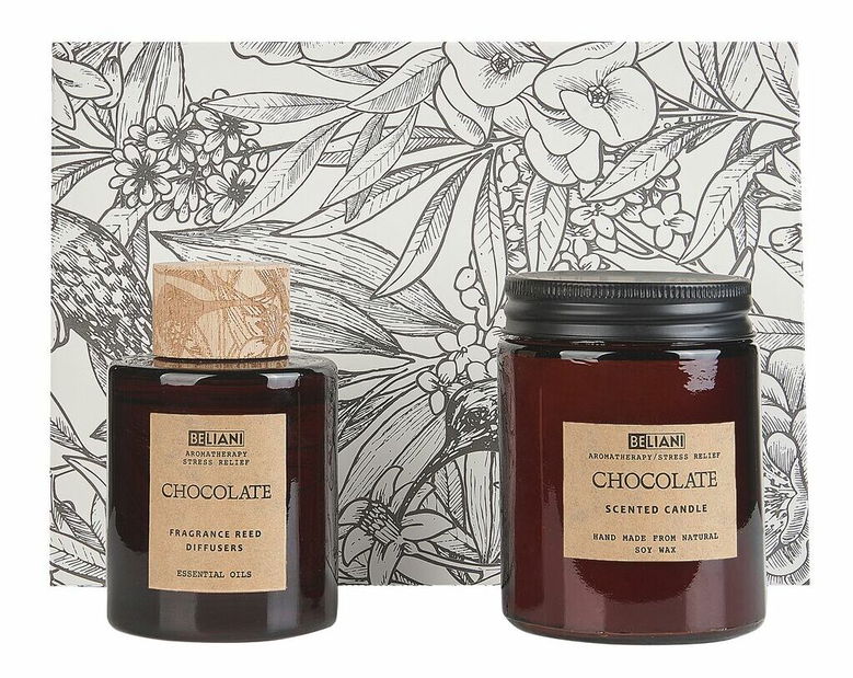 Lumânare din ceară de soia , difuzor cu bețișoare cu parfum de ciocolată Ember (maro)