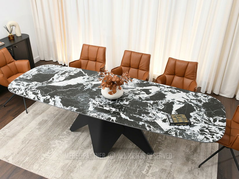 Masă sufragerie Noruega (marmură + negru)