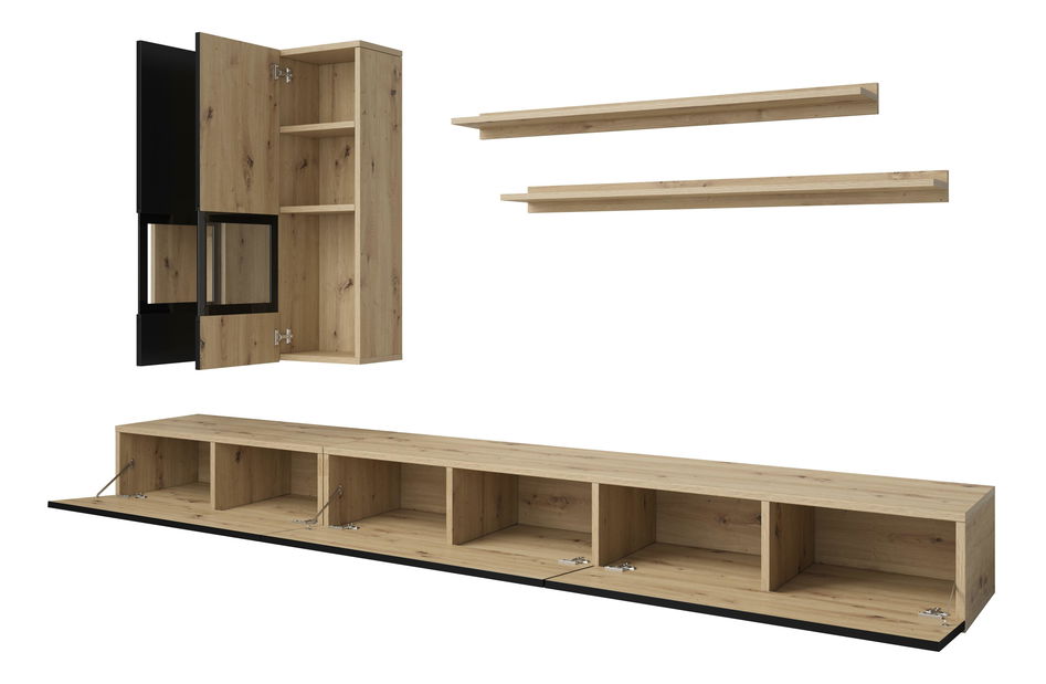 Obývacia stena Barly BM10 (dub artisan + čierna matná)