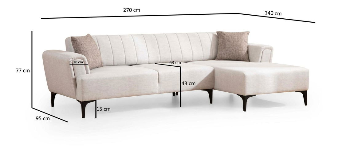 Rohová sedačka Hamletta (P) (ecru + čierna)