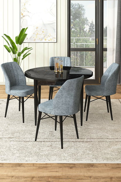 Set dining Roxie (marmură neagră + gri) (pentru 4 persoane)
