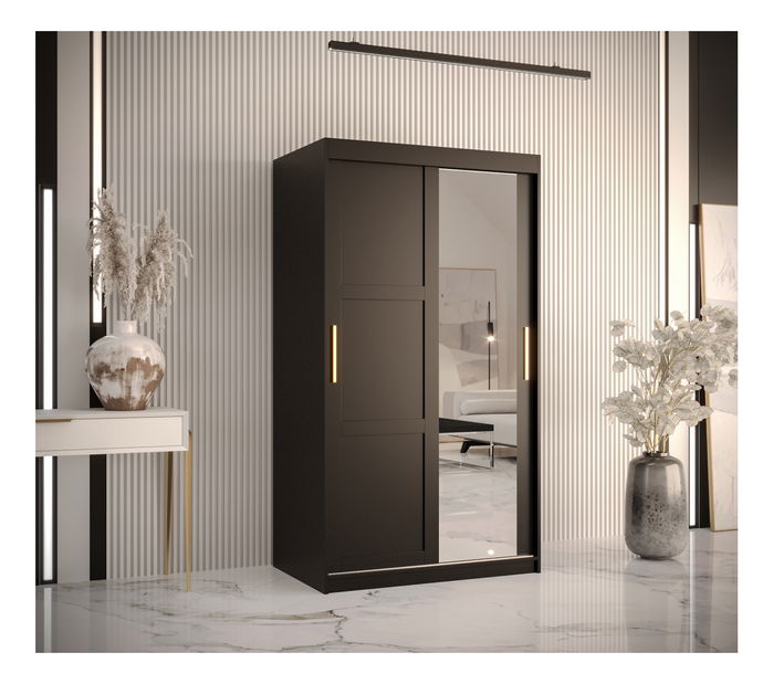 Šatníková skriňa Riven 2 100 (matná čierna) (so zrkadlom)